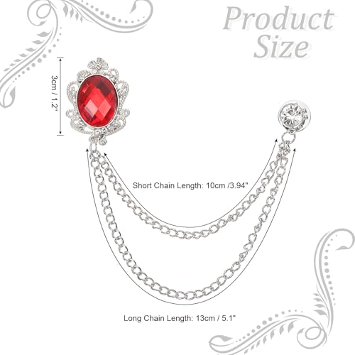 Image of PATIKIL Gem Hanging Chain Brooch Pins, Rhinestone Men's Gem Brooch Suit Pins Lapel Pins for Women Men