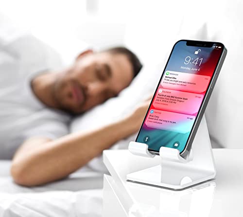 Crpich Acrylic Cell Phone Stand, Portable Phone Holder, White Phone Stand for Desk, Compatible with Phone16 15 14 13 12 Pro Max Mini 11 Plus, Switch, Android Smartphone, Pad, Tablet, Desk Accessories