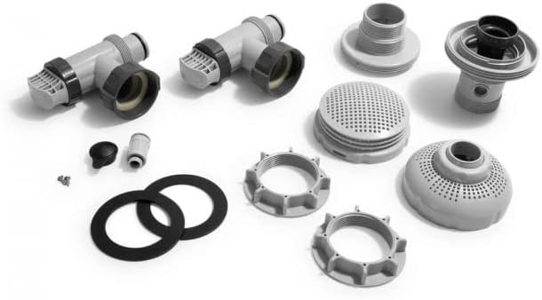 Various Intex pool parts including fittings and gaskets
