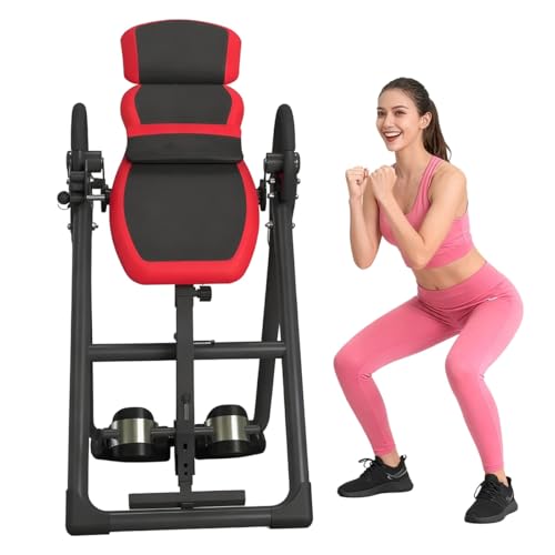 折りたたみ式 逆さぶら下がり健康器 身長伸ばし/骨盤矯正/腰痛緩和 子供から大人まで 自宅用 多機能筋トレ器具 耐荷重130kg(レッド)