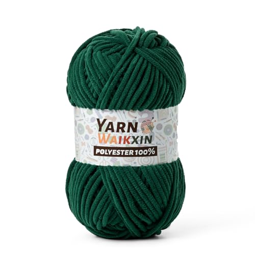 Image of Soft Chenille Yarn for Crocheting, Fluffy Chunky Crochet Yarn for Baby Blanket, (1.76oz /65.6yds) Fuzzy Velvet Yarn for Amigurumi&DIY Puzzle、Crafts、Scarf(Dark Green)