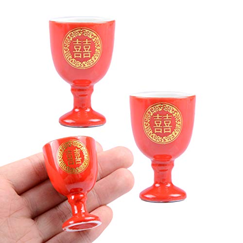 REATR 13 ml Traditional Handmade Porcelain Chinese Ceramic Shot Glass Baijiu Shot Glasses Red Ceramic Cup for Wedding Decoration Chinese Wine (0.5 ounce, Red), R00113, 1.99x1.24x0.89Inches