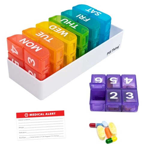 6 Times a Day 7 Day Large Weekly Pill Organizer with Holder Tray Vitamin Medicine Box Multicolor (6X a Day - 1 Pack)