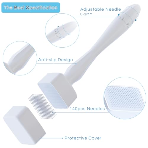 Dr.roller Einstellbar Microneedling Derma Stamp, Dermastamp 0-3,0 mm, Microneedling Pen mit 140 Titan Mikro Nadeln für Haare, Bartwuchs, Gesicht, Körper