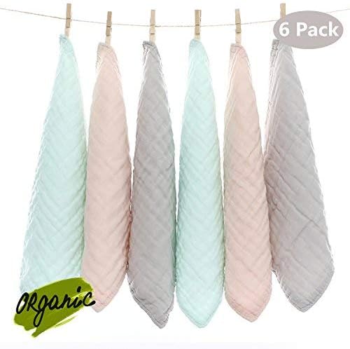 Baby Muslin Squares Set，Baby Muslin Wash Cloths for Bath| Baby Face Towel and Washcloths, Baby Registry as Shower Gift (11.8 x11.8 Inches Set of 6) by Leepem baby