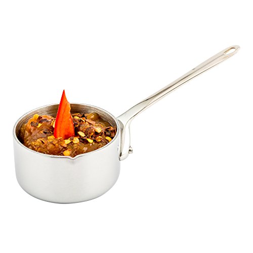 Restaurantware-2 Ounce Small Saucepan, 1 Durable Mini Saucepan - Built-In Pour Spout, Dishwashable, Silver Stainless Steel, For Sauces, Dips, Or Mini Dishes