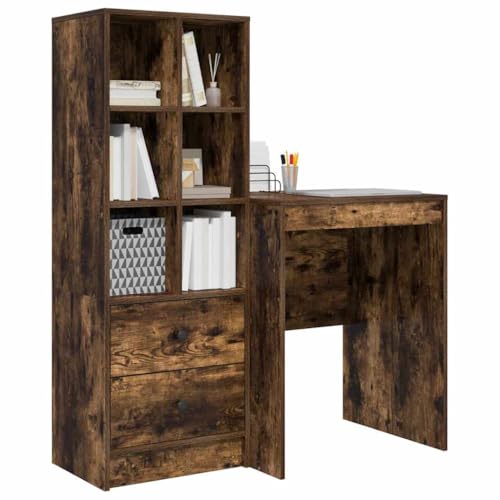 vidaXL Escritorio de con Almacenamiento Roble Ahumado Madera Económica Diseño Compacto para Oficina en Casa Estudio Estación de Trabajo para Computadora