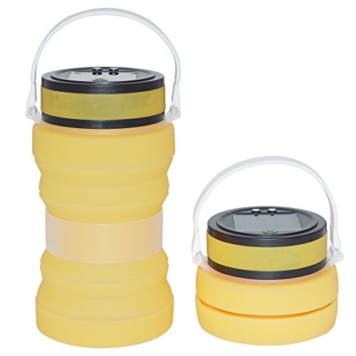 Collapsible Solar Camping Lantern -SOS Magnetic USB Rechargeable | IPX6 Waterproof Silicone Storage Bottle for Home Table Lamp Patio Tents Camping Boating Sailing Fishing Outdoor (Yellow)