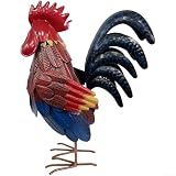 Aprilsunnyzone Statue de coq en fer forgé pour décoration de jardin, cour, terrasse, balcon, pelouse et espace intérieur (rouge et bleu)