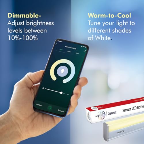 Wipro Wipro Next Smart Wi-Fi 20W CCT LED Batten, LED Smart Tube Light, White Tunable, Dimmable, Compatible with Amazon Alexa and Google Assistant , Pack of 1