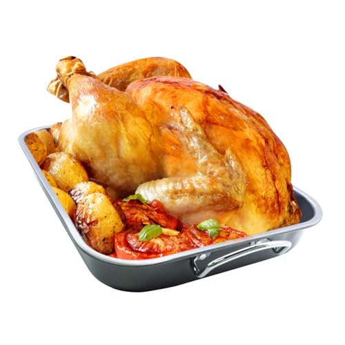 Image of Turkey Roaster Pan - 16x13” Large Roasting Pan with Rack - Non-Stick Ceramic Coated - PTFE & PFOA Free - Oven & Stovetop Safe - Perfect for Juicy Holiday Turkeys