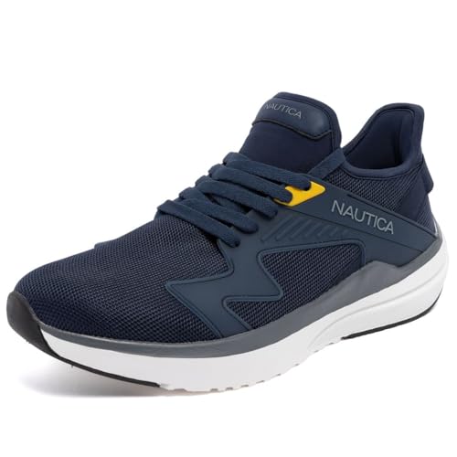 Image of Nautica Men’s Casual Lace‑Up Sneakers – Lightweight Walking Shoes with Cushioned Insole, Breathable Mesh & Vegan Leather Upper-Theodoor-Navy-11