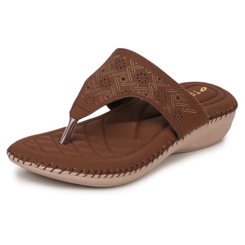 Image of TRASE Orthopedic Footwear for Women | Flat Ortho Slippers for Women Stylish | Soft Sole Ladies Chappal Fancy Comfortable Casual Footwear with Laser Cut Design