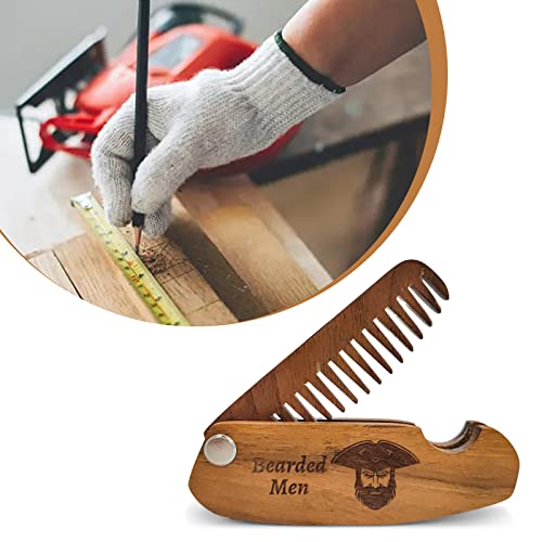 Wooden Beard Comb For Men | Folding Pocket Wooden Comb | Men's Hair, Beard & Mustache Comb| Walnut Combs | Laser Engraving (Bearded Men) #TOP3