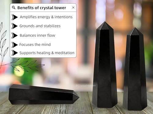 Image of Certified Black Tourmaline Tower Obelisk Point For Chakra