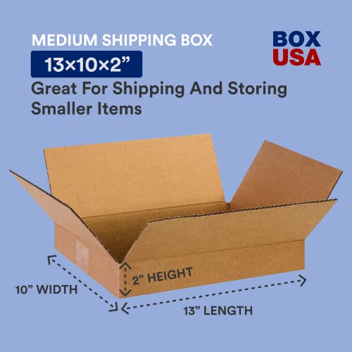 Image of BOX USA Shipping Boxes Flat 13 inchL x 10 inchW x 2 inchH, 25-Pack | Corrugated Cardboard Box for Packing, Moving and Storage
