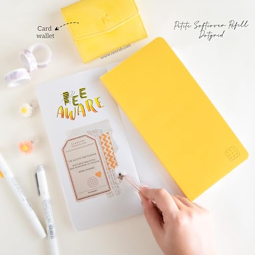 Image of NEORAH - PETITE Dotgrid Notebook SOFT COVER | Organiser REFILL | Dotted notebook Journal| 110 GSM| 160 pages (Size 21 cm x 10.5 cm)|Journaling, Writing,Note Taking Diary, Travellers Notebook - YELLOW