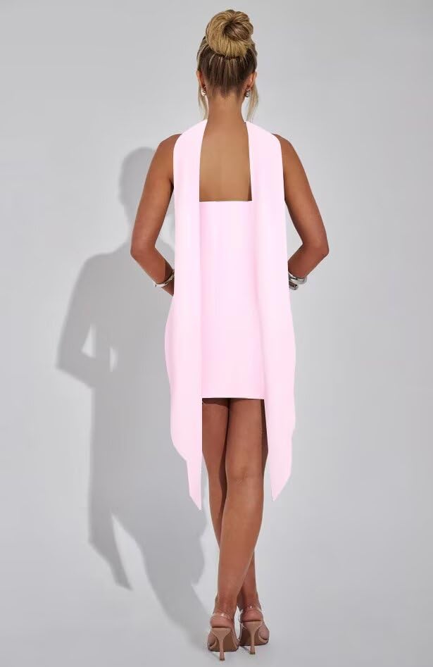 MAGGCIF Strapless Satin Homecoming Dresses for Women Short Halter Tight Mini Prom Cocktail Dress with Scarf2