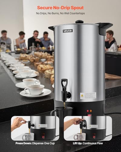 Image of VEVOR Commercial Coffee Urn, 100 Cup 15 L Hot Beverage Dispenser with Dripless Faucet, Quick-Brewing Stainless Steel Large Commercial Coffee Maker, for Catering, Business, Party, Church & Restaurant