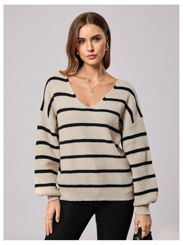 Image of GORGLITTER Women's Bow Fall Sweaters 2025 Cable Knit Chunky Oversized Long Sleeve Backless V Neck Pullover Tops