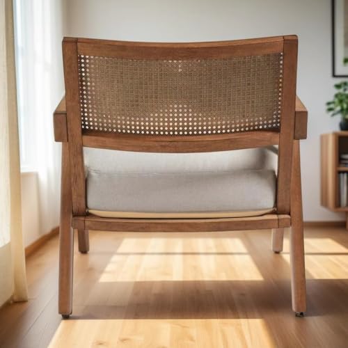 Image of Vivek Arts Store Solid Wood Rattan Chair for Living Room, Bedroom and Home | Chandigarh Chair Natural | Multipurpose Wooden Arm Chairs (77 x 68 x 69 cm)