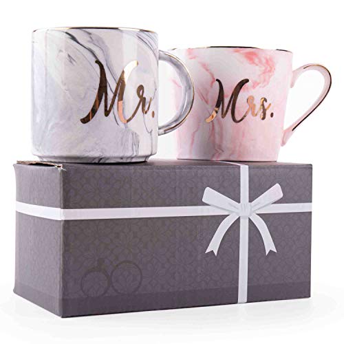 Mr. & Mrs. Coffee Mug Set - Ceramic Wedding, Cute, Elegant, Funny Couples