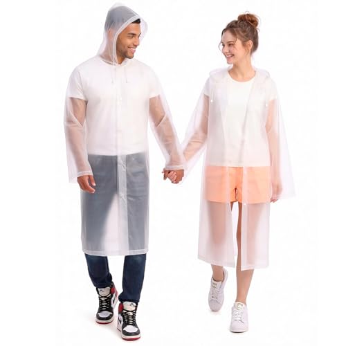 ZENO Chubasquero (Pack de 2) - Poncho de Lluvia Reutilizable Impermeable con Capucha y Botones de Presión - Ligero y Duradero - Impermeables para Hombre y Mujer - Diseño Transparente Unisex