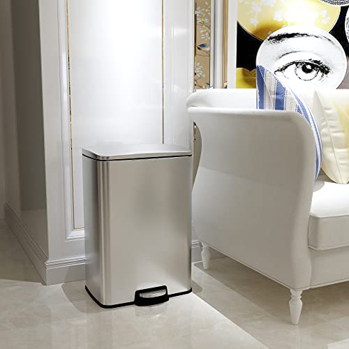 Veelesa 13 Gal./50 Liter Rectangular Stainless Steel Step-On Bathroom And Kitchen Trash Can #TOP2