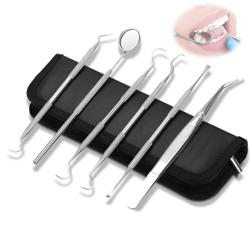 ﻿Conjunto de Limpeza Dental 6Pcs, Kit Completo de Limpeza Dentária Profissional, Ferramentas de Higiene Oral de Aço Inoxidável para Limpeza E Higiene Dental, Conjunto de Ferramentas Odontológicas