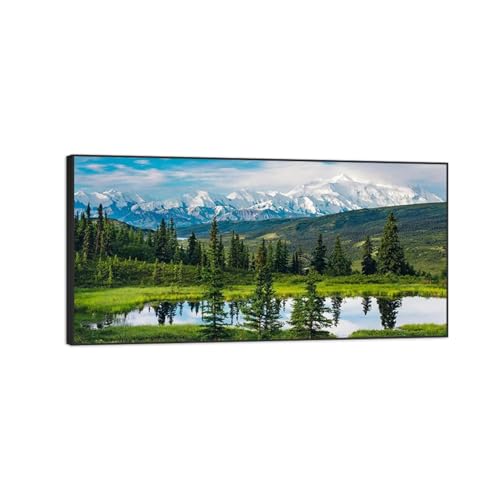 Tableau d'art mural nature TAPHET avec cadre noir paysage de lac 20x40cm