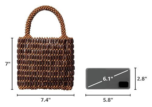 Bolso tote pequeño con cuentas de madera tejido miniatura 3
