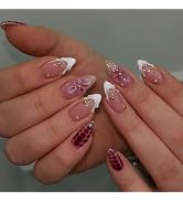 30Pcs Medium Press on Nails Almond Spring Pink Fake Nails Press ons yefiuo False Nails Glue on Na...
