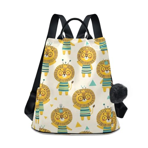Sac à dos pour femme jaune à motif lion avec poches latérales pratiques