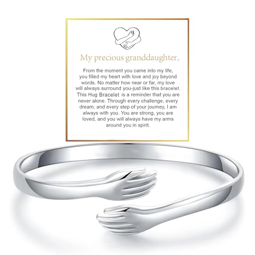 Hug Bracelet For Granddaughter, To My Granddaughter Bracelet From Grandmother Come to My Arm Hugging Cuff Bangle Adjustable Non Tarnish Jewelry Gift for Women