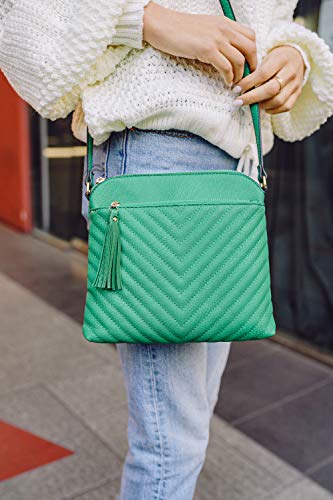 Image of FashionPuzzle Chevron Quilted Medium Crossbody Bag with Tassel Accent