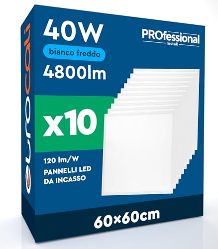10 Pannelli LED 60x60 40W Quadrati da Incasso 4800 lumen con Driver Philips - Luce Fredda 6500K - Plafoniera da Ufficio ad Alta Luminosità 120 lm/W Lampada da Soffitto per Controsoffitti Modulari