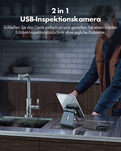 Anykit EndoskopKamera, USB-Inspektionskamera mit 8 LED-Lichtern, Boreskop mit 10 Meter halbstarrem...