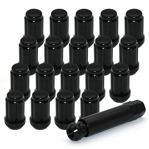 Image of 20 PCS M12x1.25 Black Lug Nuts, 1.35 inch Tall Hex Trailer Lug Nuts, 60 Degree Conical Cone Seat with Socket Key, Wheel Lugnuts Compatible with Altima 1993-2022, Maxima 1988-2022