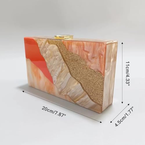 Image of Acrylic Clutch Purse for Women Colorful Evening Handbag Geometric Marbling Box Bag with Detachable Chain
