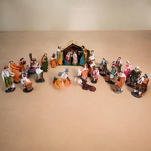 Image of KariGhar 32 pcs Village Set & Crib Set /Nativity Set for Christmas /Home /Gifting & Decoration - ( Pack Included 16 pcs Village Set + 15 pcs Crib Set + 1 Crib House ) - 8 Inch Set