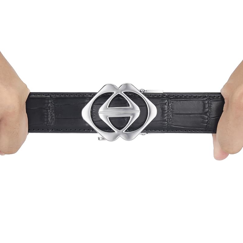 Image of Mens Black Belt Leather Ratchet Belts for Men Adjustable Men's Belts for Dress Casual with Gift Box, Trim to Fit