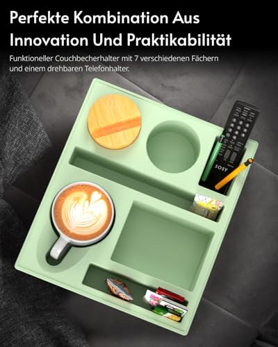 Couchbar Snackbox Silikon sofatablett mit 360 Grad Drehbar Handyhalter beistelltisch mit Holz Sofatablett für Sofa, kino Deko… – Ansicht 5