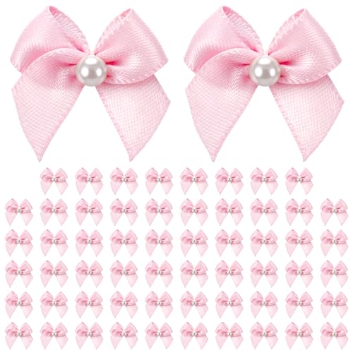 Mini Pink Bows with Pearl 60 Pcs 1 Inch Pink Ribbon Bow Tiny Premade Craft Bows for Sewing DIY Crafts Scrapbooking Gift Wrapping Wedding Birthday Christmas Party Decorations