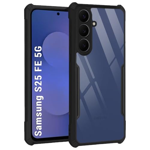 Image of TheGiftKart Shockproof Crystal Clear Back Cover Case for Samsung Galaxy S25 FE 5G | 360 Degree Protection | Protective Design | Transparent Back Case Cover (PC & TPU, Black Bumper)
