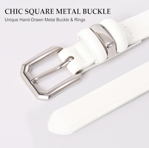 XZQTIVE Women Leather Belt for Jeans Pants Dresses Fashion Ladies Skinny Leather Belt with Silver Buckle,White2
