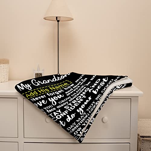 Custom Grandson Blanket From Grandma Grandpa 90X120 Inches Personalized Boy Name Gift Super Soft Lightweight Throws Summer Travel Blankets Birthday Present Decor Bed Couch Sofa #TOP2