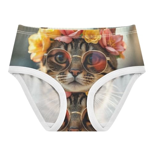 Cat Wearing Glasses Floral Girls Underwear Toddler 2t Cotton Little Girl Panties Aesthetic Briefs Girls Undies