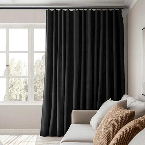 Image of MaKefeile Room Divider Curtains Total Blackout Privacy Curtain Panel Room Thermal Insulated Noise Reduction Curtains for Bedroom Window Living Room Ceiling Track Curtain W 8.3 ft x H 9 ft Black