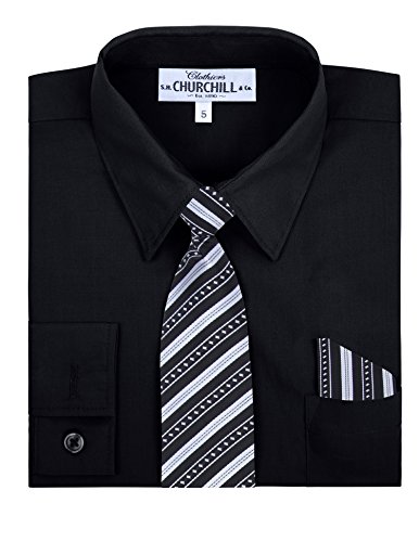 S.H. Churchill & Co. Boy's 4 Piece Dress Shirt Set with Long Tie, Bow Tie and Hanky4
