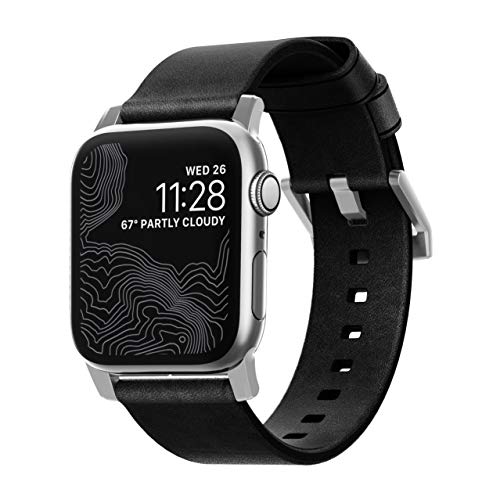 NOMAD Modern Band for Apple Watch 44mm/42mm | Black Horween Leather | Silver Hardware